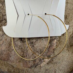 Gold Tone Large Hoop Earrings Minimalist Lightweight